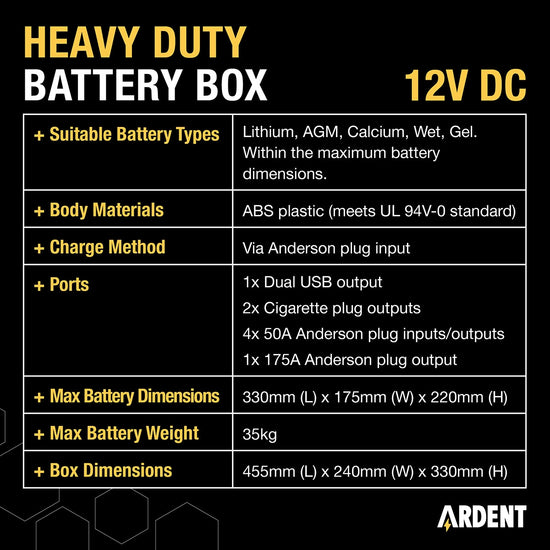 Ardent Heavy Duty Battery Box & Deep Cycle Battery Box Kit